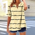 thumbnail image 4 of Khunlpohl Womens Striped Tops Cotton Linen Short Sleeve Baggy Top Button down Casual V Neck Blouse Shirts, 4 of 5