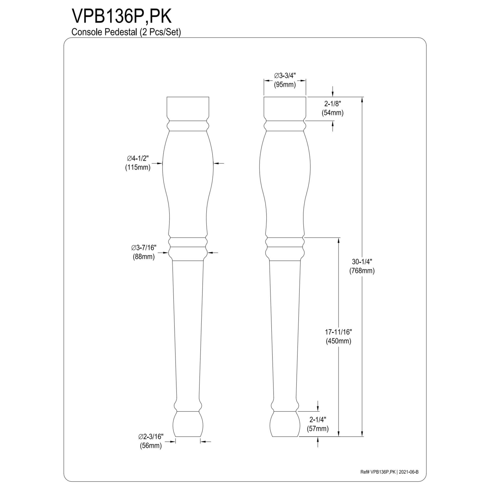 Kingston Brass VPB136PK Ceramic Console Sink Legs (2 Pcs/Set), Black