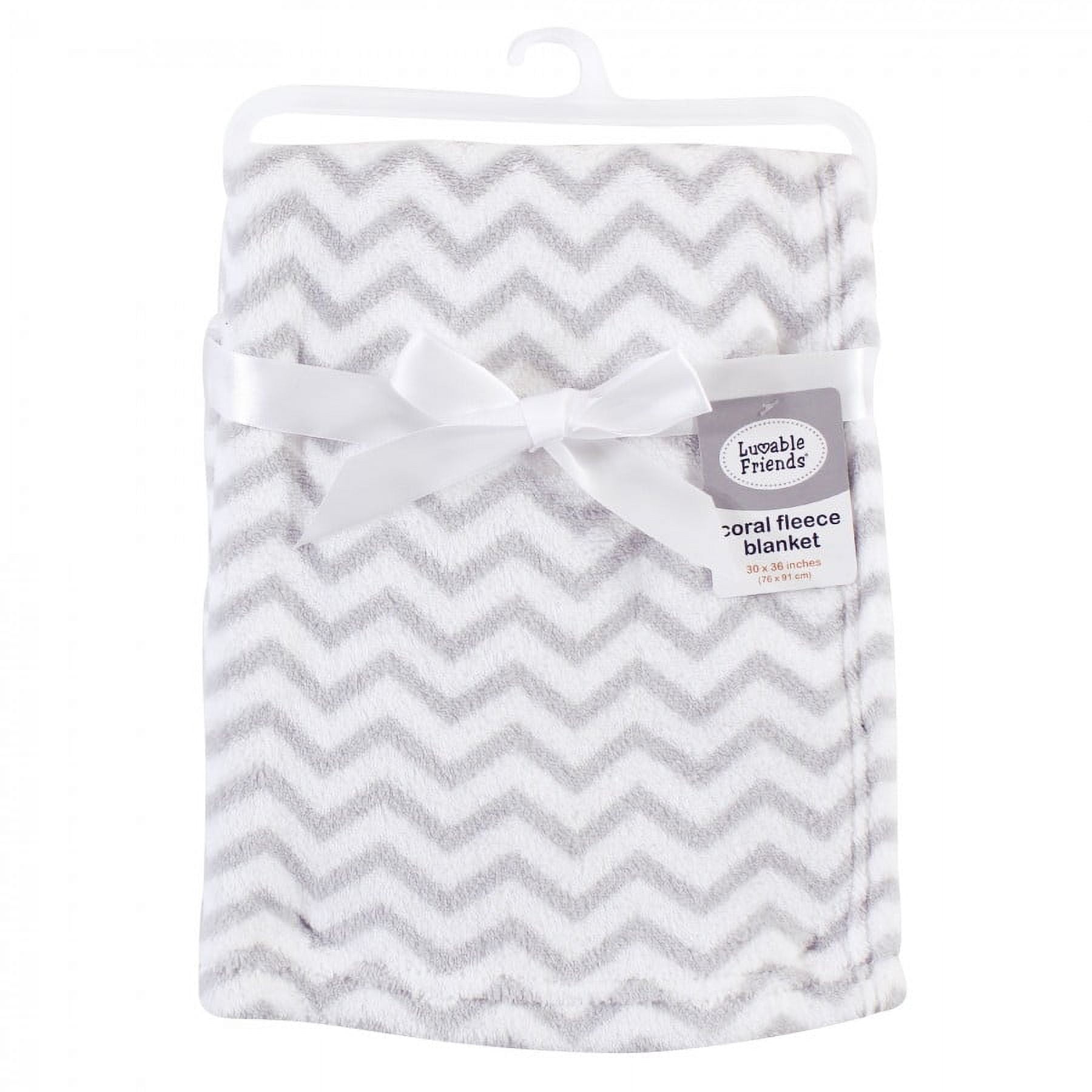 Luvable Friends Baby Coral Fleece Blanket, Gray Chevron, One Size