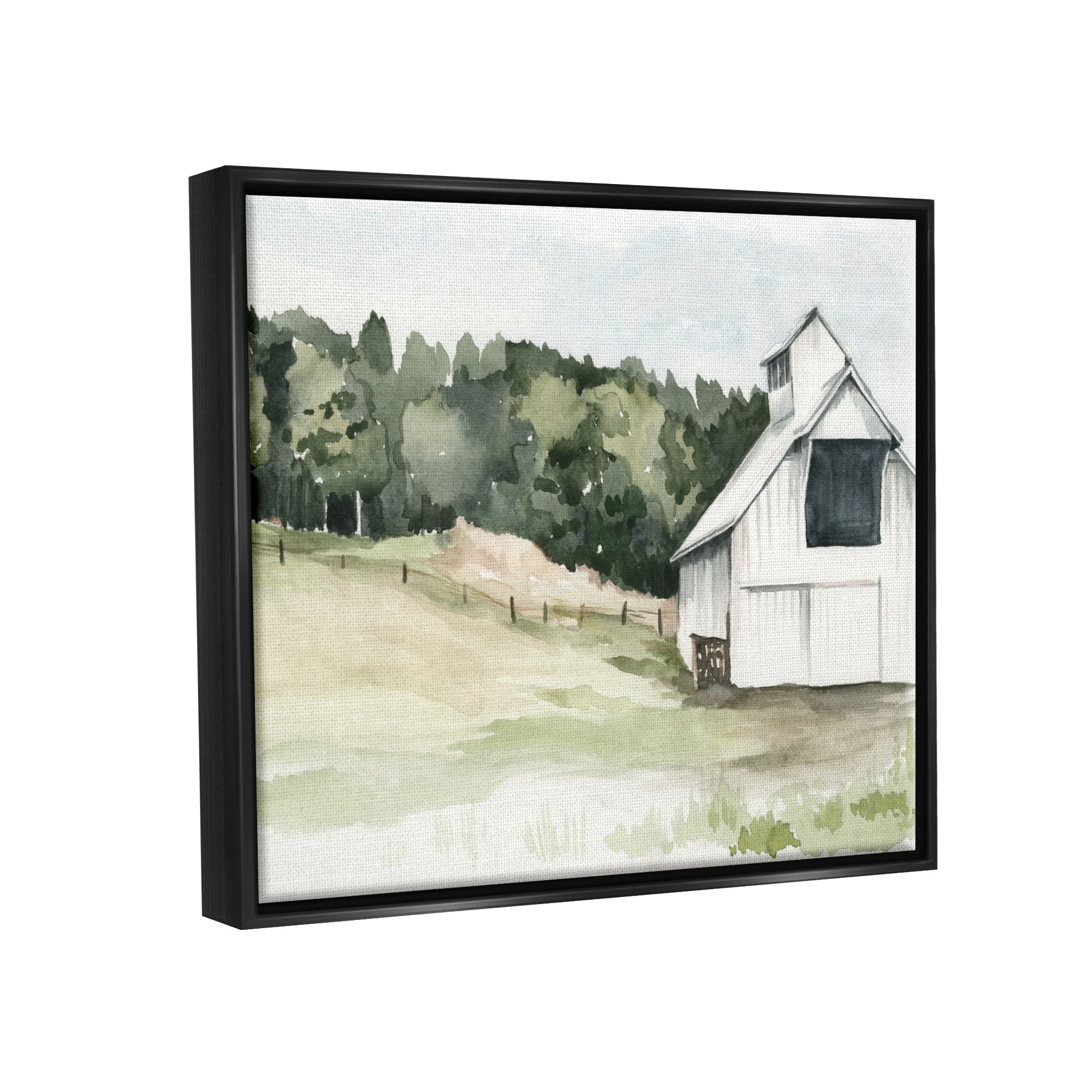 Stupell Industries Quiet Countryside Farmhouse Cottage Green Pasture Jet Black Framed Floating Canvas Wall Art, 24x30, by Jennifer Paxton Parker
