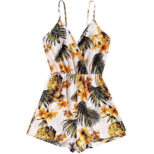 Women's Leopard Print Wrap Spaghetti Strap Romper Cami Jumpsuit