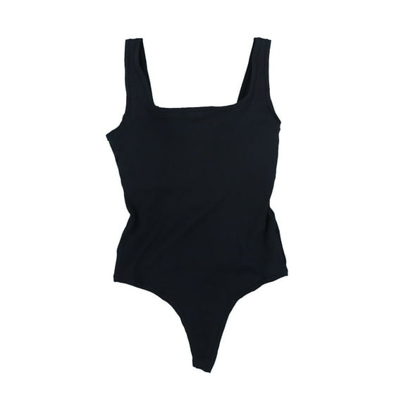 Gap Women's Cotton Ribbed Thong Bodysuit Stretch Comfort Solid Black Medium New