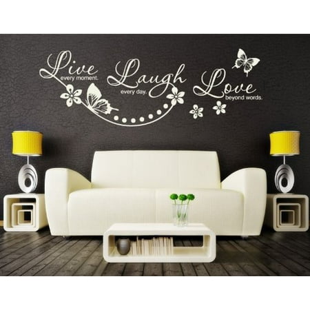 Wall Decal Baby White Live Every Moment, Laugh Every Day, Love Beyond Words Wall Decal - wall decal, sticker, mural home decor, floral quotes & sayings - 2725 - White, 24in x 8in ()
