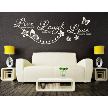 Live Every Moment, Laugh Every Day, Love Beyond Words Wall Decal - wall decal, sticker, mural home decor, floral quotes & sayings - 2725 - White, 24in x (Best Laptop Deals Labor Day Sale)