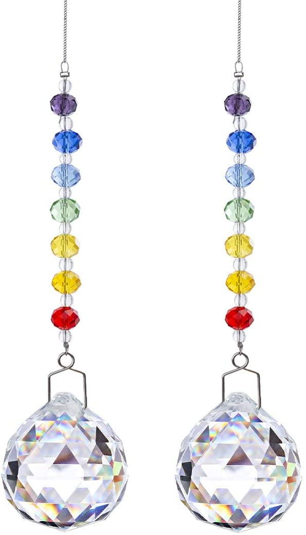 H&D 4pcs Fengshui Crystal Ball Prism Pendant Suncatcher Hanging Crystals Rainbow Prisms for Windows 20mm,30mm,40mm,50mm 