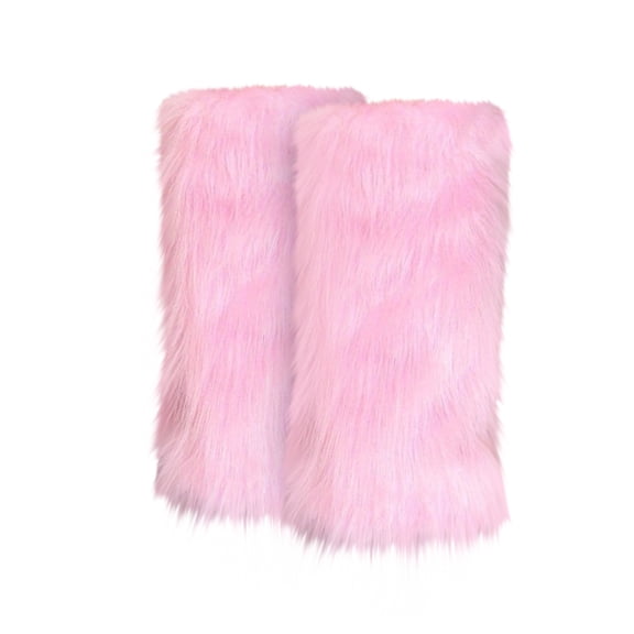 Wuphunn Womens Long Faux Fur Leg Warmers, Soft Shaggy Boot Cuff Sleeves for Rave Festival Outfits Light Pink One Size