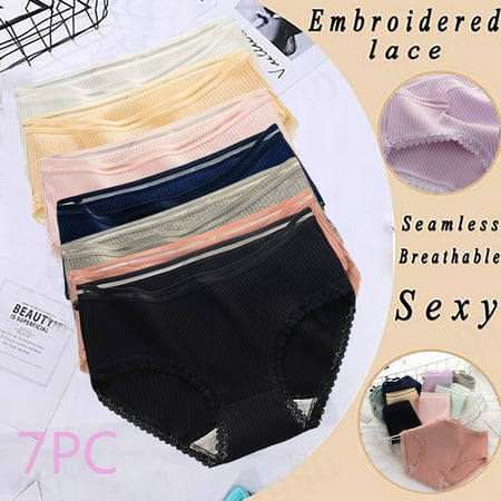 

Fiudx 7PC Women Sexy Fashion Solid Color Breathable Soft Stretch Underwear Panties New Releases 1185