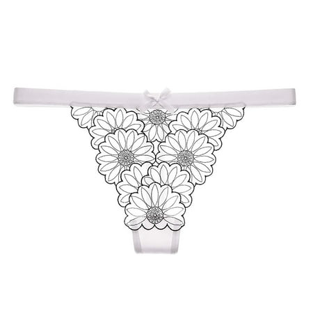 

wendunide womens underwear Women Comfortable Floral Breathable Mesh Low Rise Daisy Sexy Thong Women s Panties White One Size