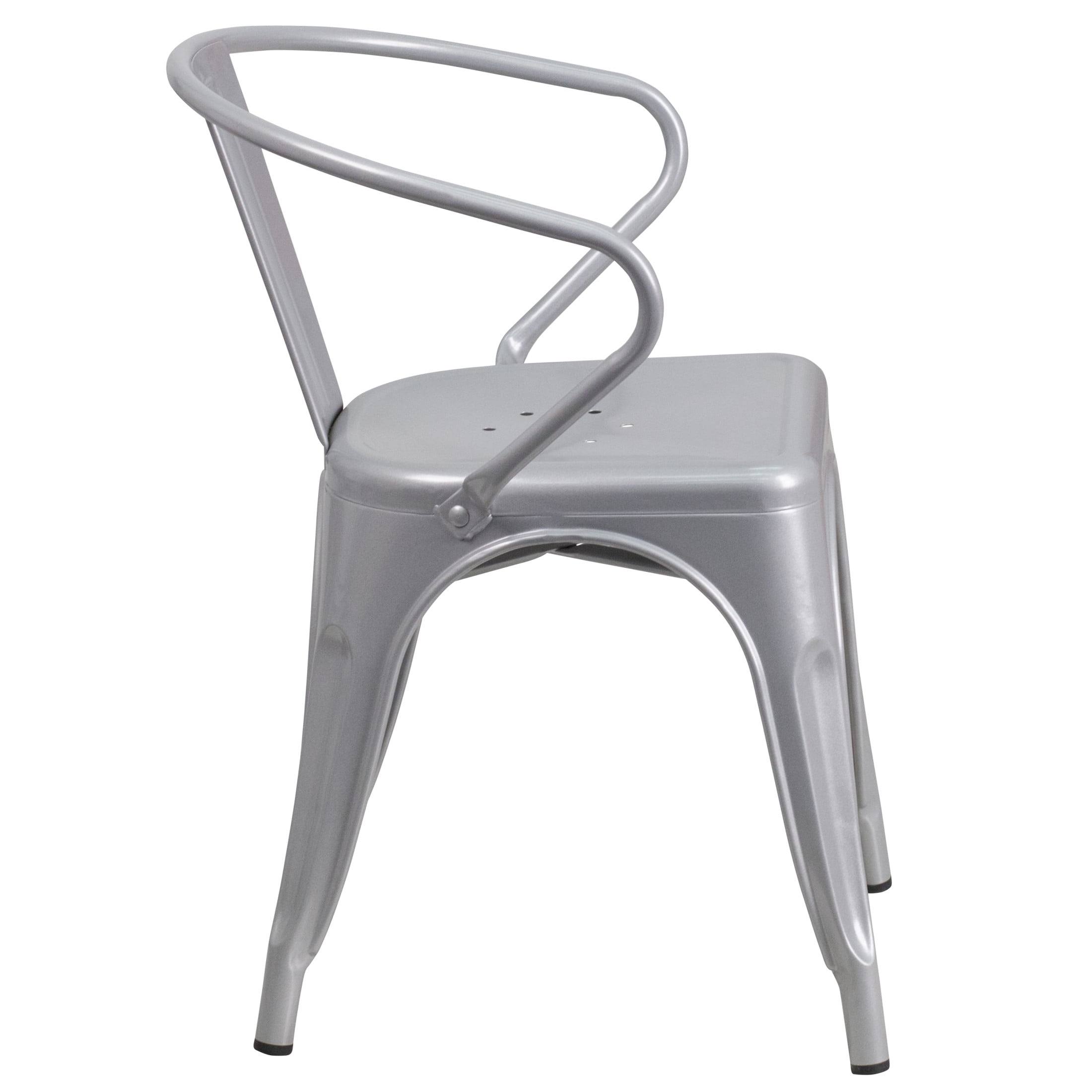 Flash Furniture Luna Commercial Grade Silver Metal Indoor-Outdoor Chair with Arms