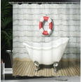 thumbnail image 3 of Ambesonne Floral Shower Curtain, Grunge Wall Sailor Bath, 69"Wx70"L, White Red Grey, 3 of 4