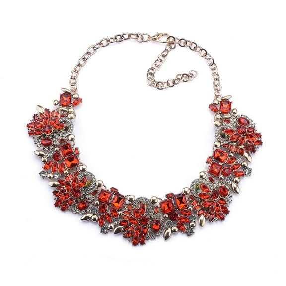 Namzi Necklace Colorful Glass Crystal Collar Choker Necklace-Red