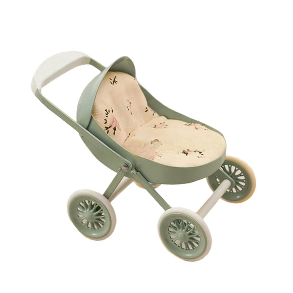 Cochecito de juguete en miniatura para casa de muñecas, accesorios para casa de muñecas, casa de muñecas resistente Verde