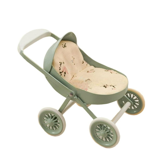Siruishop Poussette Miniature Jouet Simulation Mobilier de Maison de Poupée pour Bébé Cadeau d'Anniversaire Vert