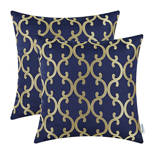 CaliTime Pack of 2 Soft Throw Pillow Covers Cases for Couch Sofa Home Decoration Modern Quatrefoil Trellis Geometric 18 X 18 Inches Teal Gold