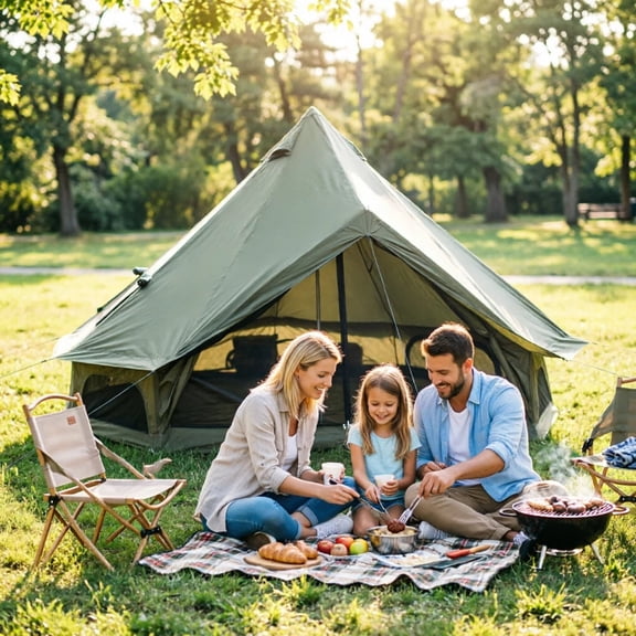 LuckyNote 4 Season Bell Tent 13.1FT with Stove Jack, Waterproof Glamping Yurt Tent for 8 People Family Camping – Green