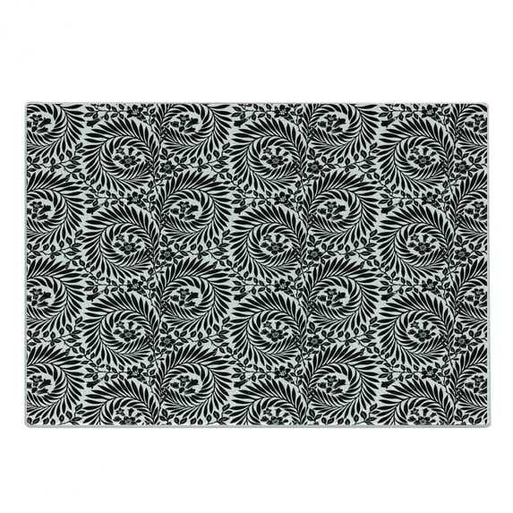 Black and White Cutting Board, Damask Inspired Floral Arrangement Foliate Motif Victorian Inspirations, Decorative Tempered Glass Cutting and Serving Board, Small Size, Black White, by Ambesonne