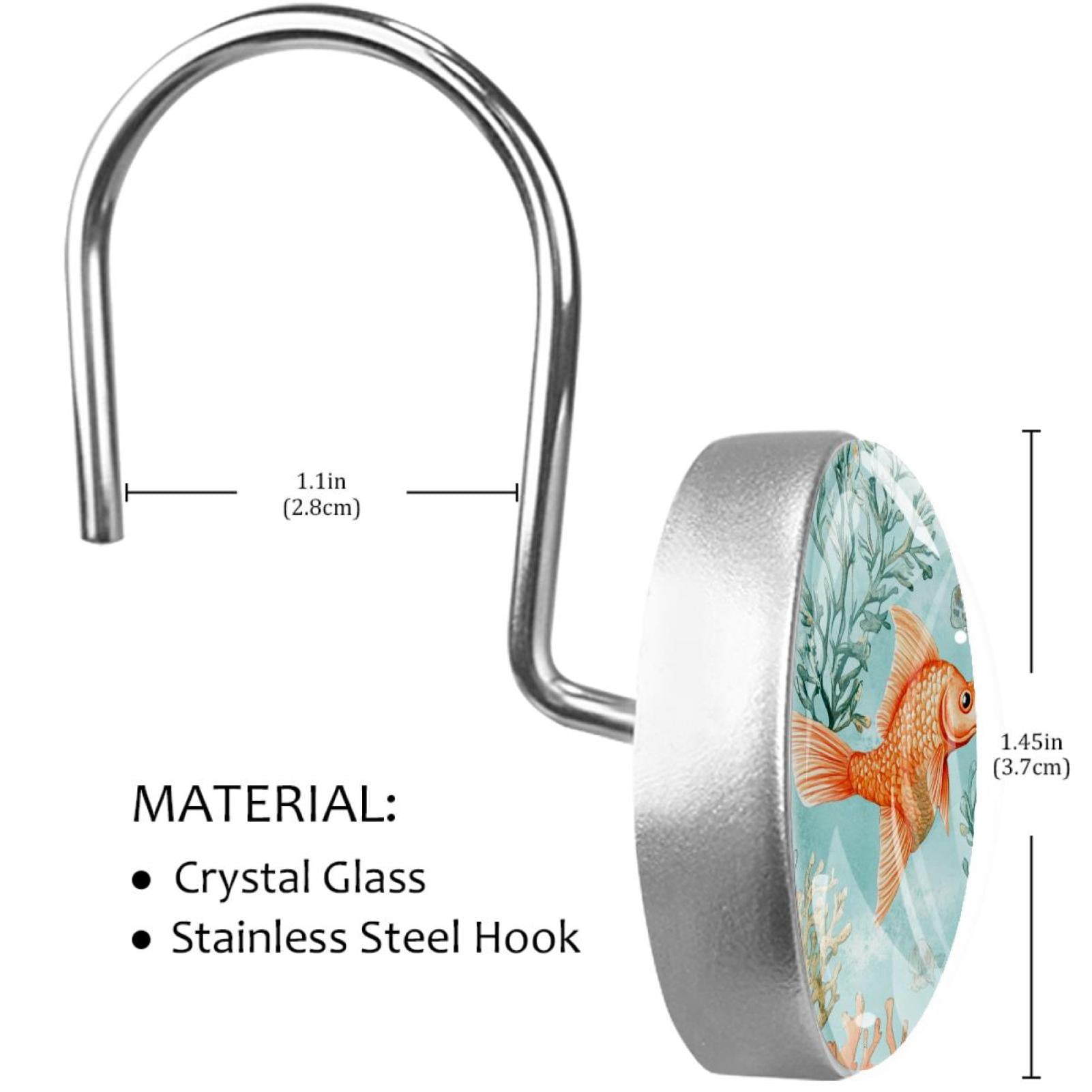 Corals Seahorse Fishes Shower Curtain Hooks Round Crystal Glass, Set of 12 Shower Curtain Rings - Shower Hooks for Curtain Shower Rings