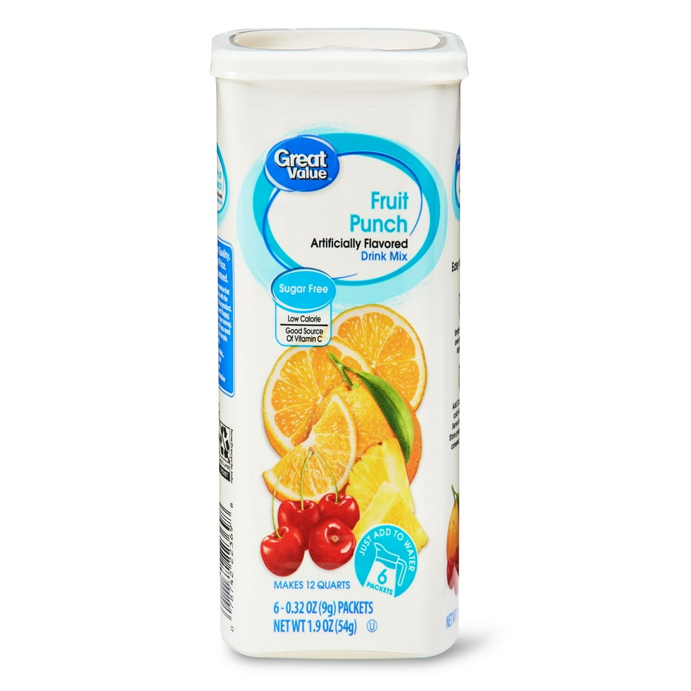 Great Value SugarFree Fruit Punch Drink Mix, 1.9 oz, 6 Count Walmart