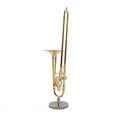 thumbnail image 1 of 12cm Miniature Pure Copper Trombone Model with Support Mini Musical Instrument Model with Black Leather Box, 1 of 6