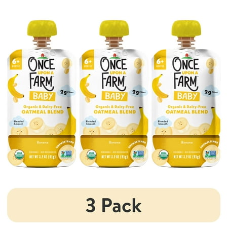 (3 pack) Once Upon a Farm Organic Refrigerated Baby Food Oatmeal Banana, 3.2oz Pouch