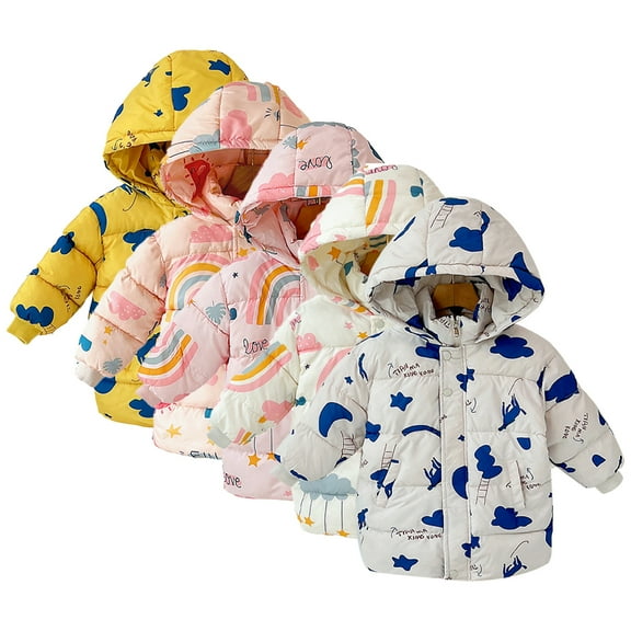Esaierr Winter Kids Toddler down Cotton Jacket Baby Boys Girls Hooded Puffer Coats Flower Cloth Autumn Winter Thick Warm Outerwear 1-10Y