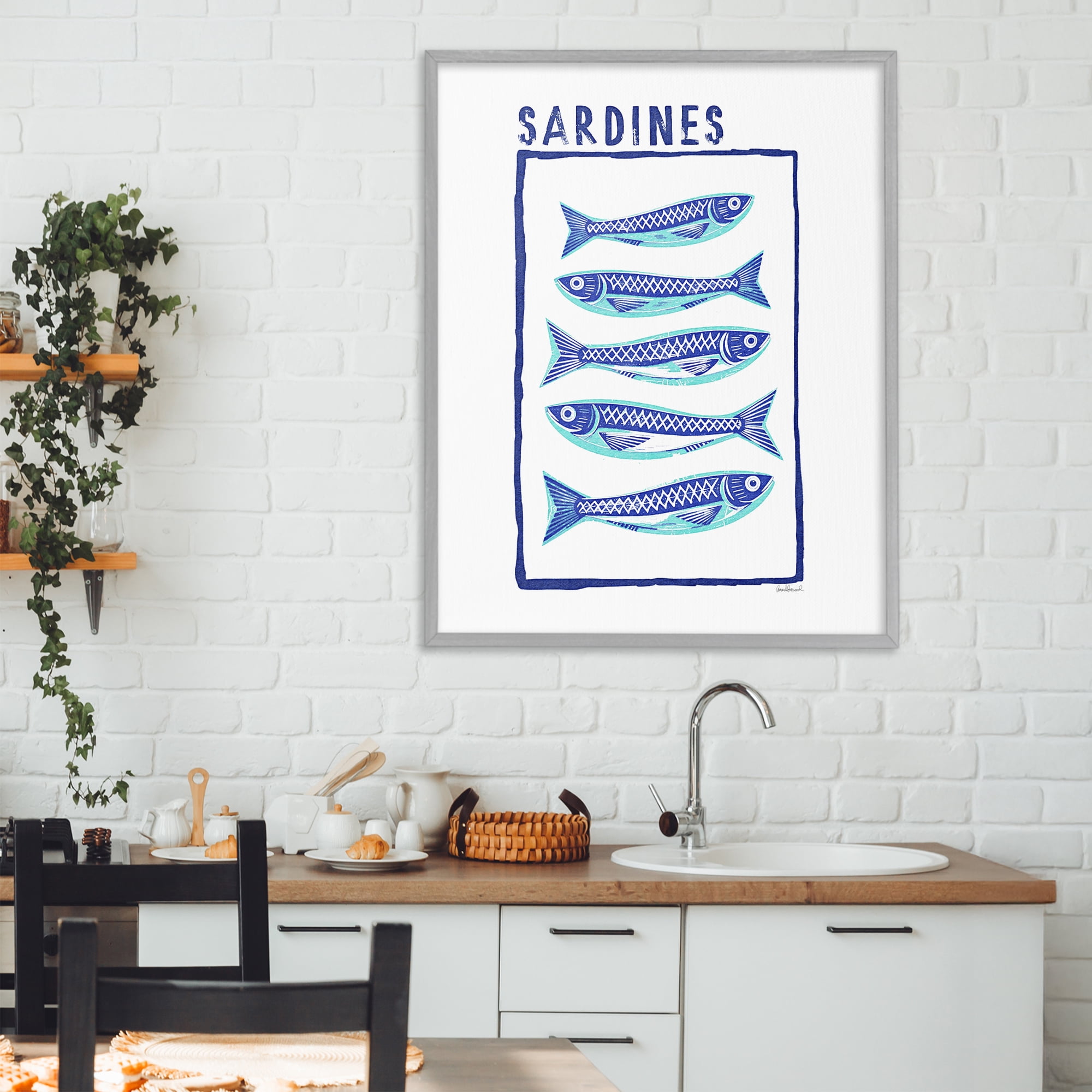 Stupell Industries Blocked Sardines Pattern Gray Framed Giclee Art, design by Amanda Greenwood