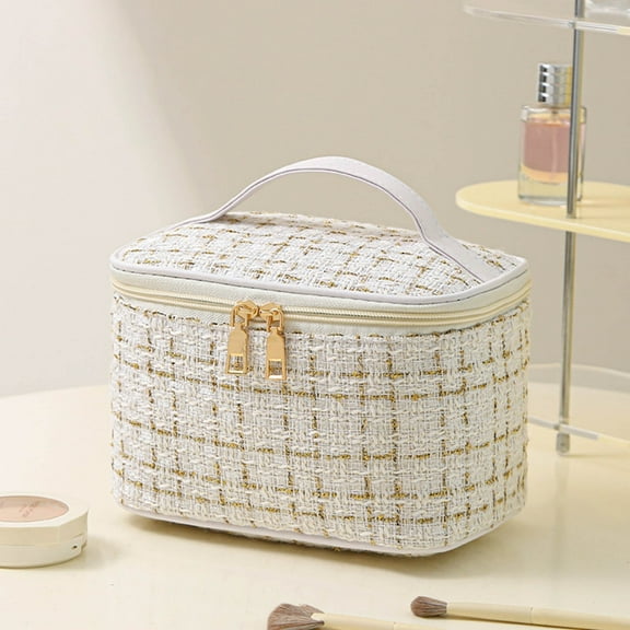Plaid Travel Makeup Bag, Portable Toiletries Organizer, Bathroom Storage Case, Large Capacity Makeup Bag, Travel Portable High Beauty Small Bag, Cosmetic Storage Bag, Portable Wash Bag
