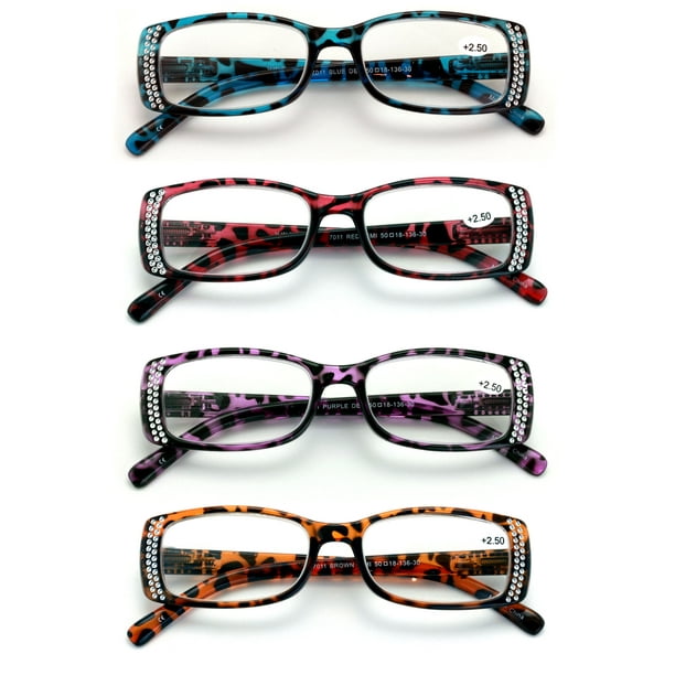 4 Pairs Women Rectangular Rhinestones Reading Glasses Female Fashion