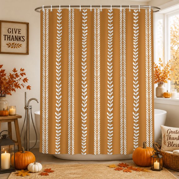 Boho Leaves Shower Curtain Set - 72" x 78" Washable Bathtub Curtain with 12 Hooks, Burnt Orange Abstract Farmhouse Retro Stripes Waterproof Fabric Stall Shower Curtains for Bathroom/Bathtub Décor