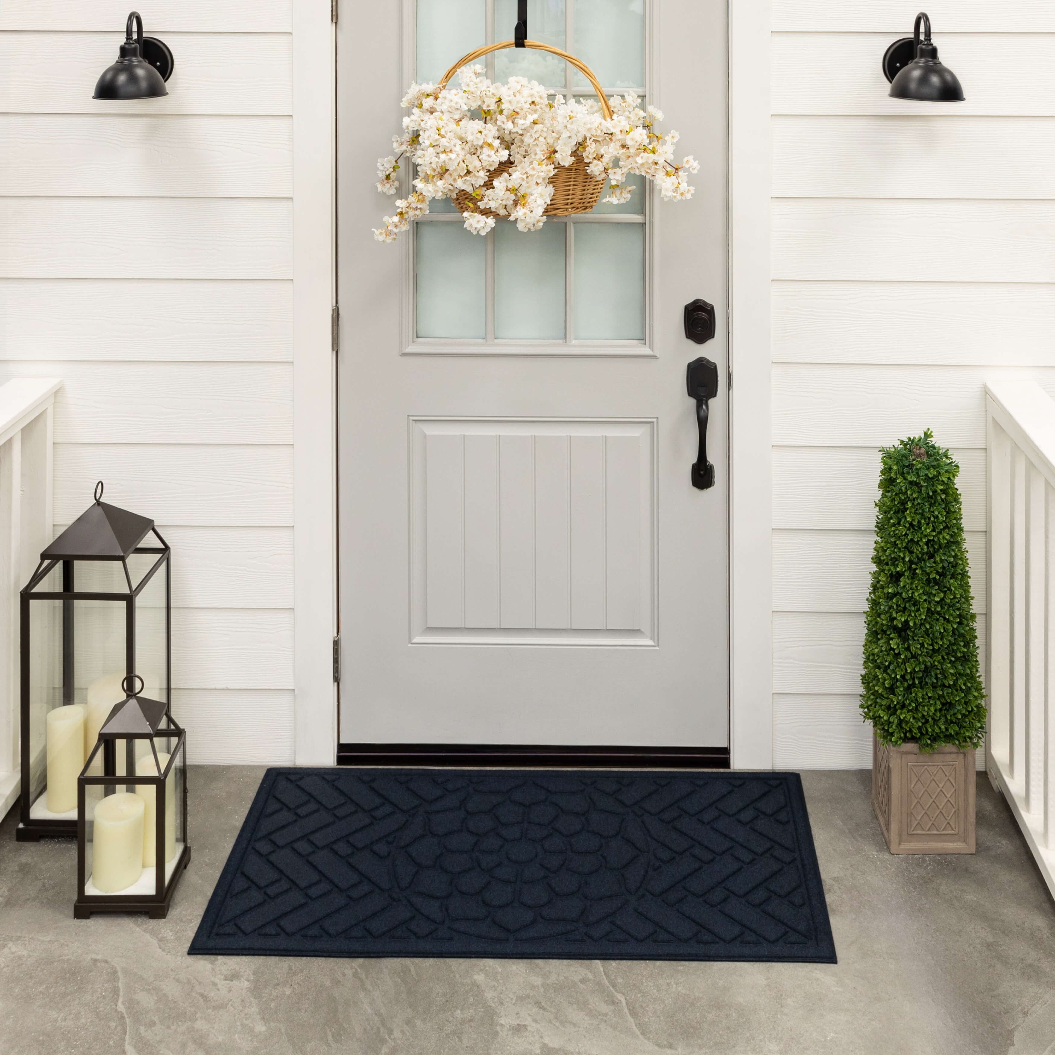 Mohawk Home Entry Recycled Rubber Non-Slip Indoor Outdoor Stoney Medallion Blue Oversize Doormat, 2' X 4'
