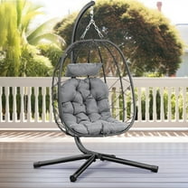 Dextrus Hanging Egg Chair with Stand Swing Chair Wicker Indoor Outdoor Hammock Egg Chair with Cushions 350lbs for Patio, Bedroom, Garden and Balcony, Black