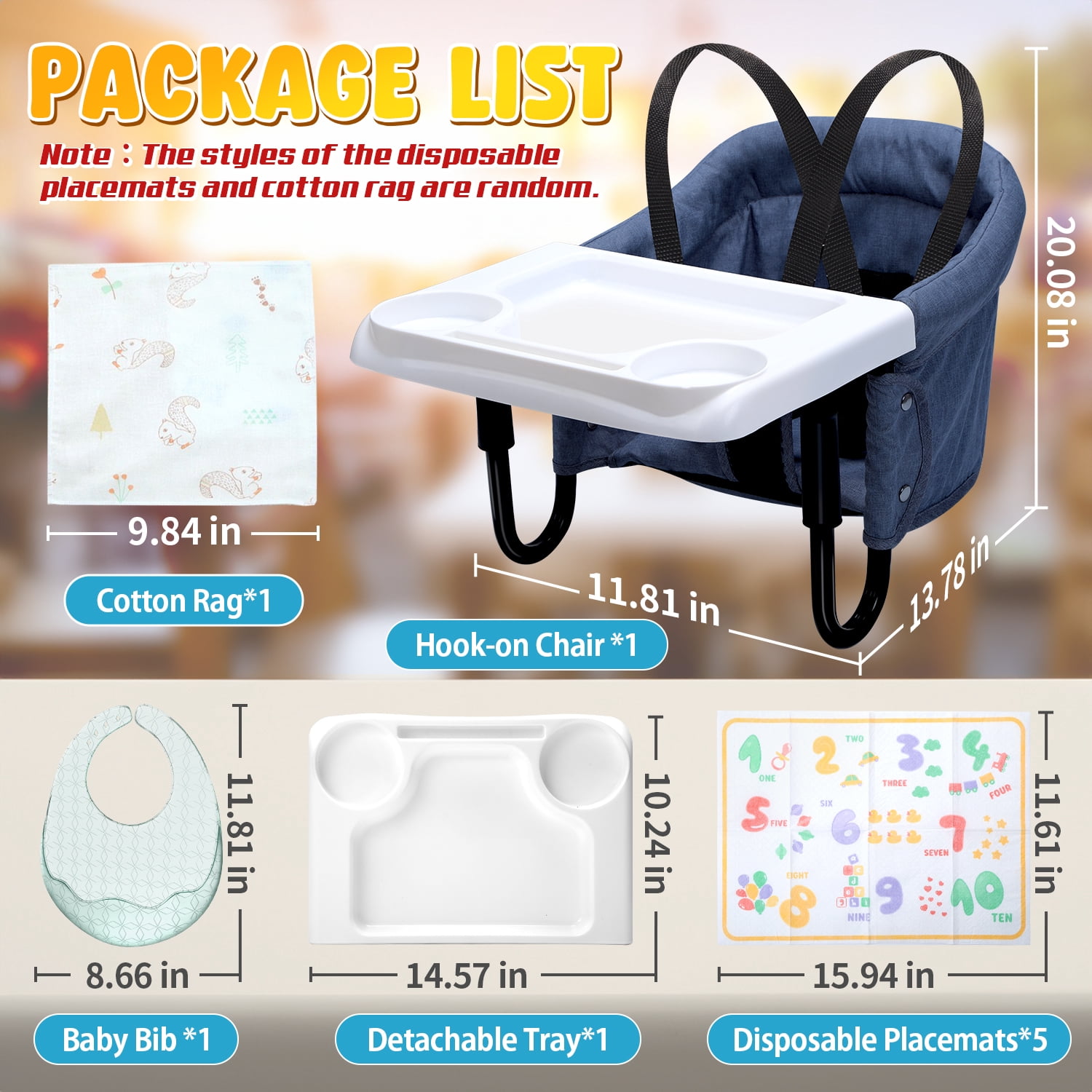 WonderStone Hook On Chair, Portable High Chair with Tray, Storage Bag & Free Accessories, Clip-On Table Chair for Baby and Toddler, Ideal for Home and Travel, Blue