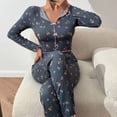 thumbnail image 7 of BRGZLK Womens Cute Long Sleeve Pajama Set Casual Floral Print Ribbed Top and Pants Sleepwear 2 Piece Pjs, 7 of 7