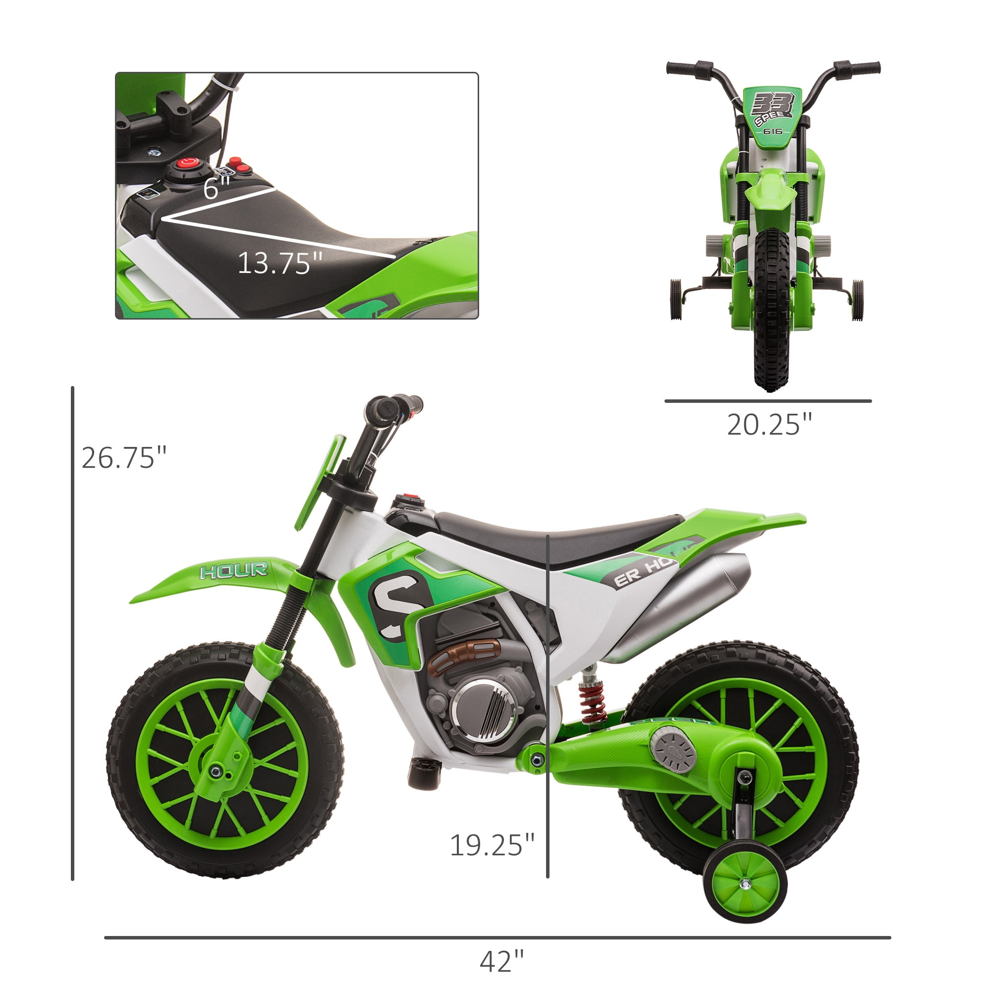 Power Wheel Dirt Bike With Training Wheels Aosom 12V Kids Electric