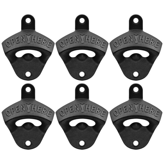 Luwanburg Black Cast Iron Bottle Opener Wall Mounted Beer Cap Opener Table Mounted for Home Kitchen Bar ( Pack of 6 )