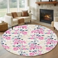 thumbnail image 3 of Vintage Foliage Round Area&nbsp;Rug 8ft Watercolor Pink Berry Leaves Non-Slip&nbsp;Washable Circle Rugs Soft Felt Indoor Floor Mat for Bedroom Kitchen Living Room Bathroom, 3 of 9