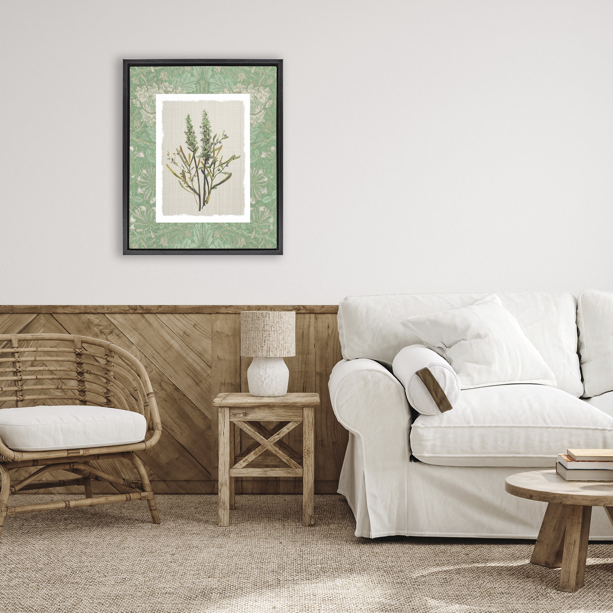 Stupell Industries Antique Foliage in Green Black Framed Floater Canvas Wall Art, design by Carol Robinson
