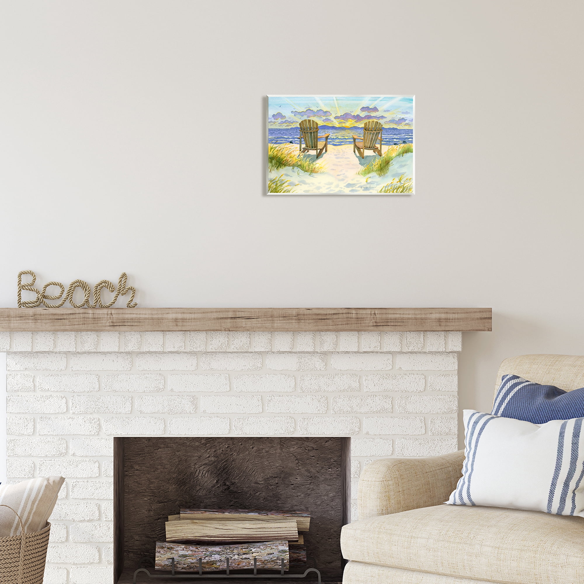 Stupell Industries Nautical Beach Chairs View Nature Painting Unframed Art Print Wall Art, 15 x 10