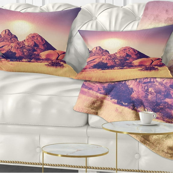 Designart Rocky Hills and Grassland in Africa - Landscape Printed Throw Pillow - 12x20