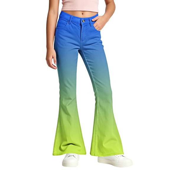 Trikvn Kids Flared Denim Pants Girls Stretch Bell Bottoms Casual Gradient Color Jeans Fashion Vintage Streetwear Trousers
