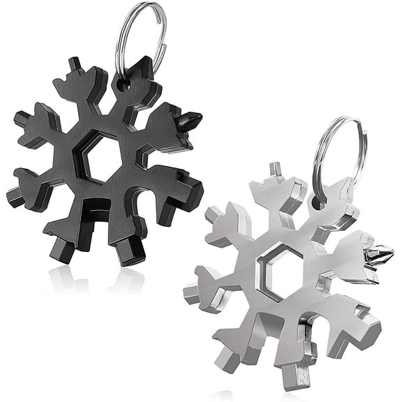 Snowflake Multi-Function Tool, 18-in-1 Snowflake Multi-Function Tool, Stainless Steel Snowflake Hand Tool with Keychain, Men's Gadgets, Christmas Gift, Cool Tool Gift (Black, Silver)