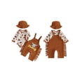 thumbnail image 2 of RUINIXCW Western Newborn Baby Boy Cowboy Outfit Infant Boys Spring Fall Winter Clothes Cow Head Print Long Sleeve Romper Tassel Overall Pants Hat Set, 2 of 10