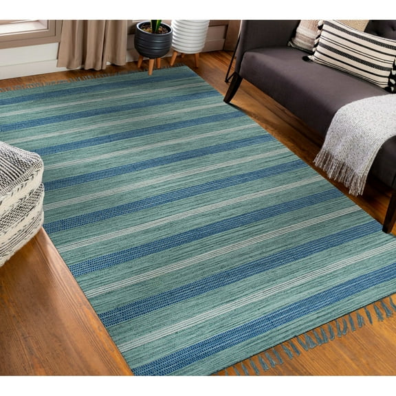 EORC TURQUOISE Transitional Stripe Woolen flatweave Area Rug