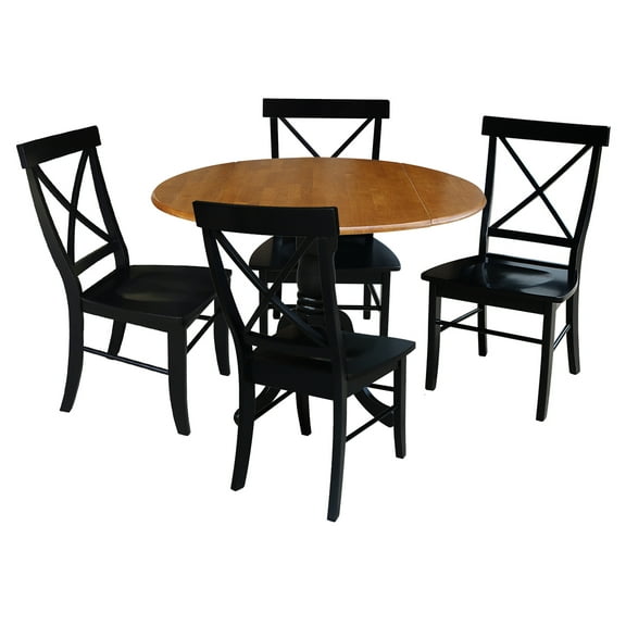 International Concepts Solid Wood 5-Piece Dining Set with 42 in. Dual Drop Leaf Dining Table and 4 Cross Back Dining Chairs in Black/Cherry