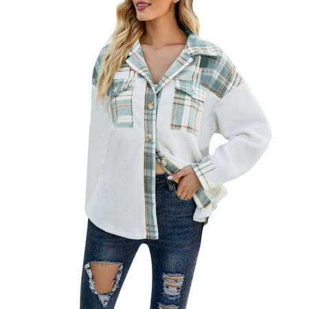 

Pianpianzi plus Size Maternity Coat 2x Light Jacket plus Size Zip up Top Women Fashion Plush Long Sleeve Patch Pocket Check Jacket Coat