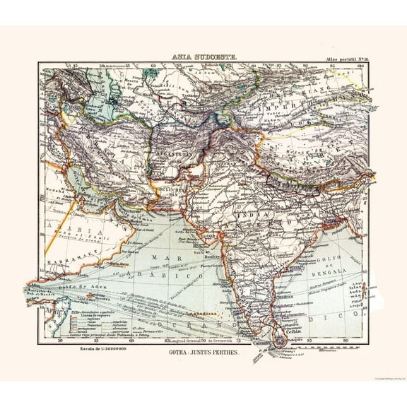 Historic Map - Southwest Asia - Perthes 1921 - Vintage Wall Art