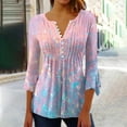 thumbnail image 2 of CYMMPU Women's V-Neck Ombre 3/4 Length Sleeve Trendy Tunic Tops Casual Shirts Business Work Blouses to Wear with Leggings Elegant Blouse Summer Fall 2025 Clothes Pink S, 2 of 5