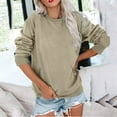 thumbnail image 4 of Royisotas Long Sleeve Women's Sweatshirts Fall and Winter Tunic Plain Pullover with Kangaroo Pocket Round Neck Khaki Casual No Hood Tops, 4 of 4