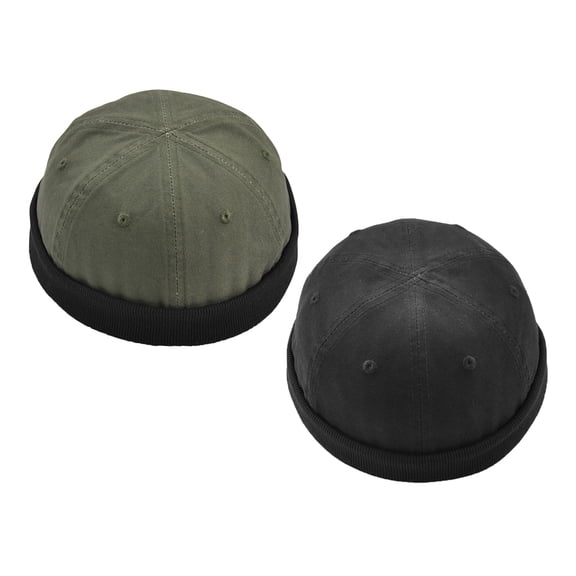 2x Mens Unique Street Casual Docker Hat Solid Brimless Hook & Loop