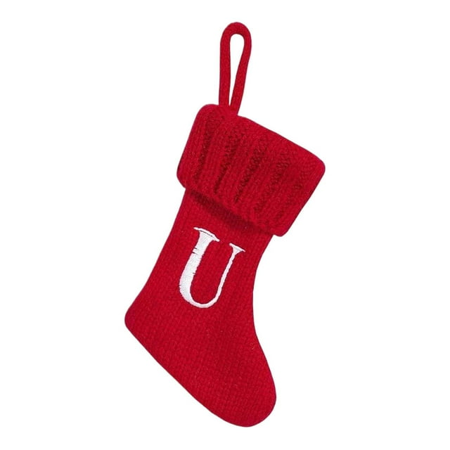 kjfeif 2026 Nouvelles Bas de Noël Brodés en Tricot avec Initiales, Bas de Noël Personnalisés Rouges, Bas de Noël pour Cheminée, Décoration de Sapin de Noël